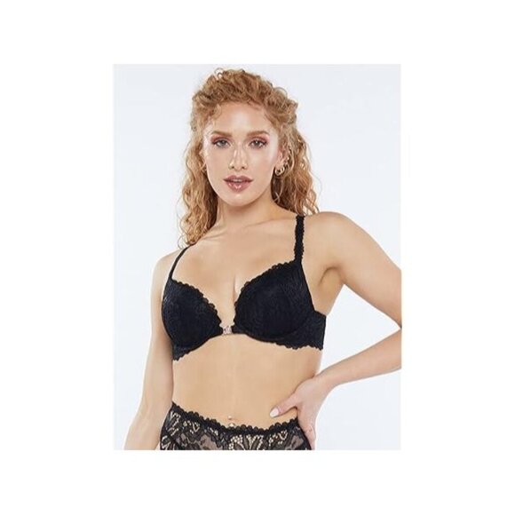 Savage X Fenty Romantic Corded Lace Front Closure Push Up Bra Caviar 34D - NWT - Picture 2 of 6